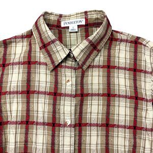 Pendleton Shirt Men's Small Brown Red Plaid Western Pearl Snap Long Sleeve VTG
